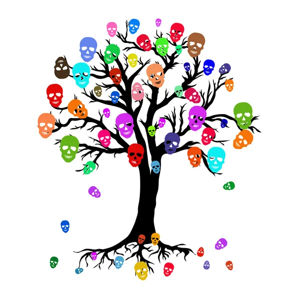 Imagine vectorială a copacului cu cranii umane colorate în stil abstract — Vector de stoc