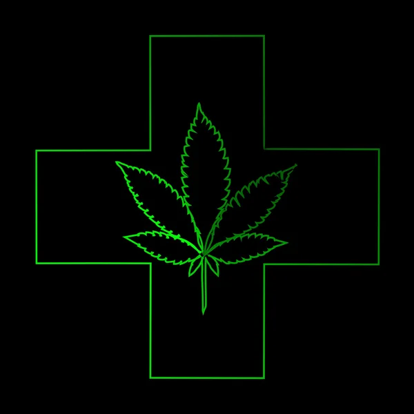 Marihuana list v abstraktní styl s neon Green Cross — Stockový vektor