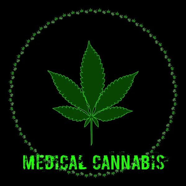 Marihuanablad in abstracte stijl met groene Kruis en woorden Medicinale Cannabis — Stockvector