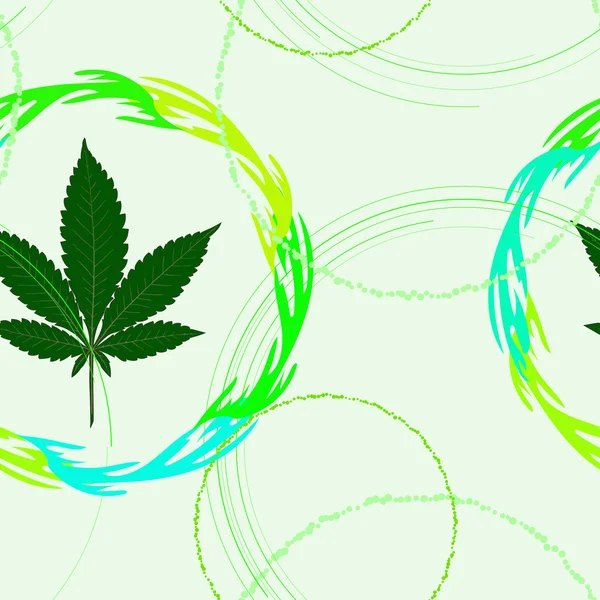 Patrón sin costura abstracto con hojas y círculos de marihuana — Vector de stock