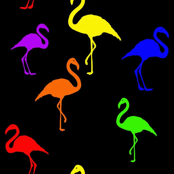 Abstracte naadloze patroon met zes-gekleurde regenboog Flamingo — Stockvector