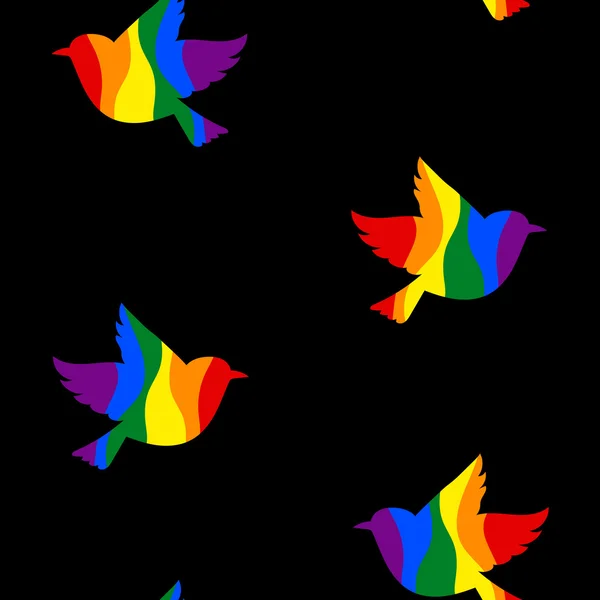 Altı renkli gökkuşağı kuş ile soyut seamless modeli — Stok Vektör