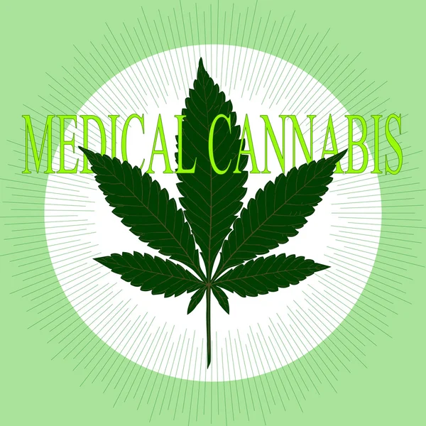 Marihuanablad in abstracte stijl met woorden Medicinale Cannabis — Stockvector