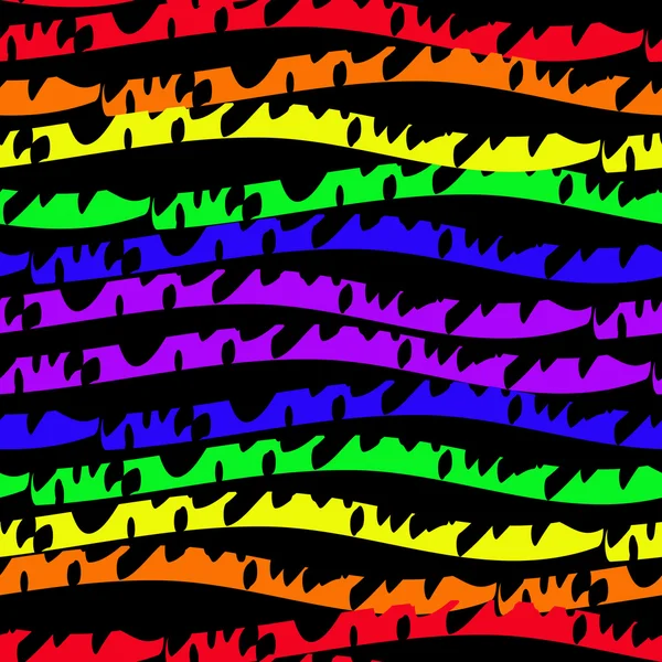 Patrón sin costura abstracto con ondas de arco iris de seis colores — Vector de stock