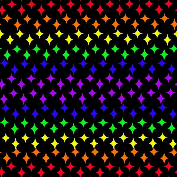 Modèle abstrait sans couture avec six étoiles arc-en-ciel à quatre broches — Image vectorielle
