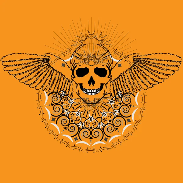 Imagen vectorial de Calavera Humana con Alas en estilo de arte abstracto, hecha de una manera ligeramente psicodélica — Vector de stock