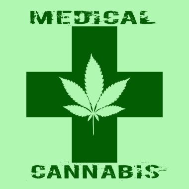 Marihuana yaprağı yeşil haç ve kelimeler tıbbi esrar