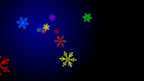 Solan içinde renkli dönen kar taneleri, metniniz, yüksek çözünürlüklü için bir çerçeve oluşturmak — Stok video