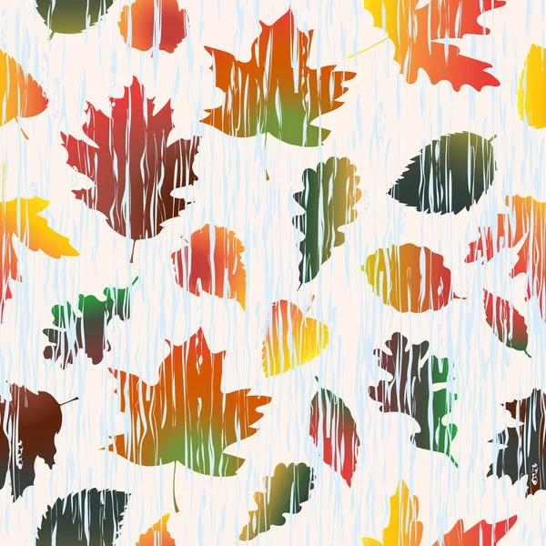 Бесшовный узор с осенними листьями деревьев под дождем — стоковый вектор