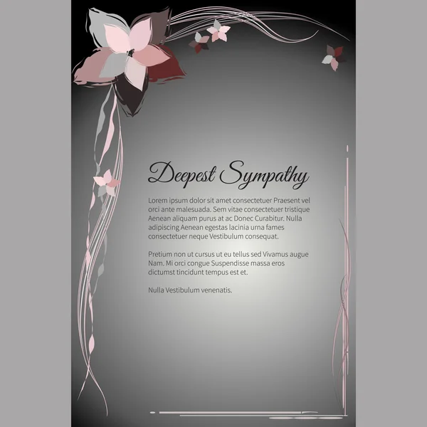 Deepest Sympathy vector funeral card with elegant abstract floral motif — Stock Vector