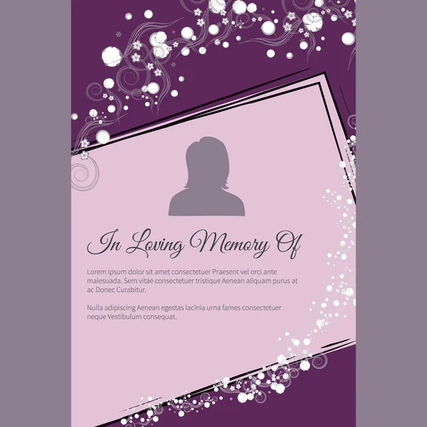 En Loving Memory Of vector lettering en estilo abstracto, lugar para texto y foto — Vector de stock