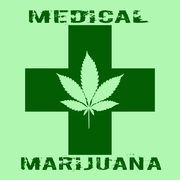 Feuille de cannabis dans un style abstrait avec Croix Verte et mots Marijuana Médicale — Image vectorielle