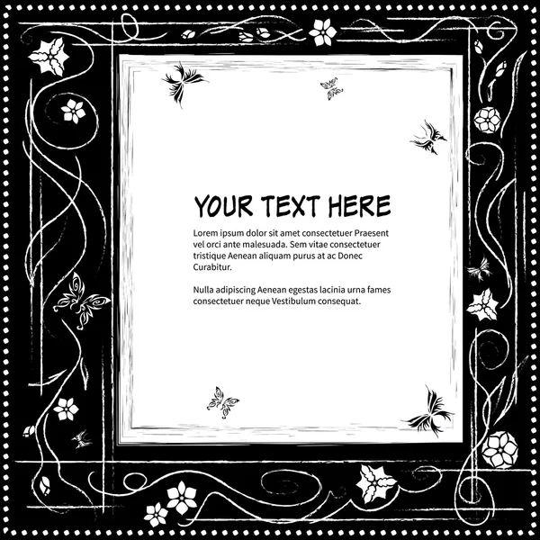 Frame for text with elegant abstract floral motif and butterflies — Stock Vector