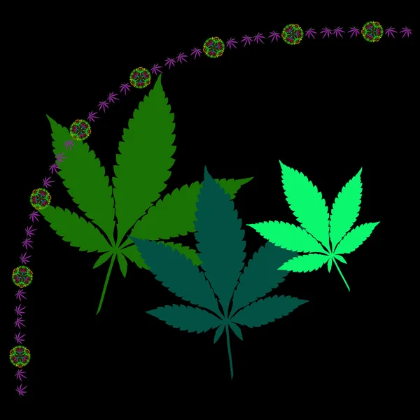 大麻叶和抽象风格的曼荼罗链 图库矢量图片