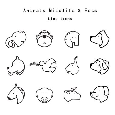 Hayvanlar ve evcil hayvanlar çizgi simgeleri