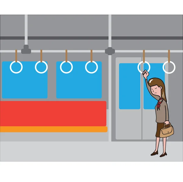 Transporte mulher de pé no metrô — Vetor de Stock