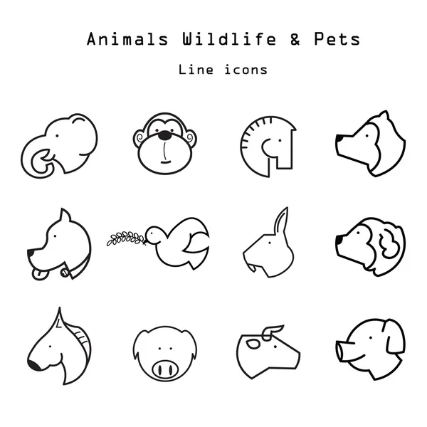 Animals and pets line icons — Stock Vector