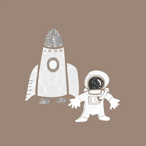 Astronauta y sello de nave espacial — Vector de stock