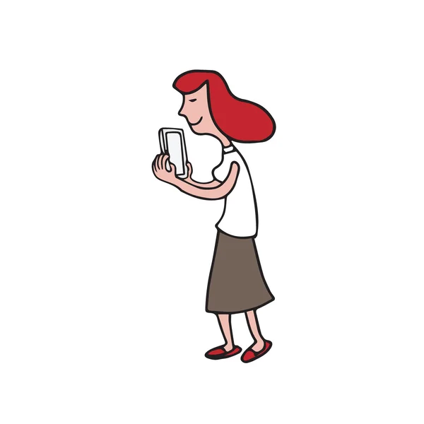Technology woman using smartphone cartoon — Stock Vector