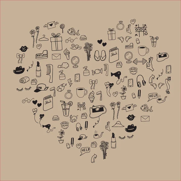 Dibujo iconos alineación del corazón — Vector de stock