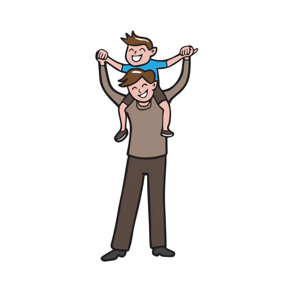 Boy on father shoulder cartoon — Stock Vector