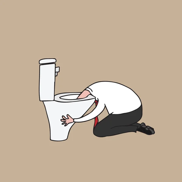 Mann kotzt in Toilette Karikaturenzeichnung — Stockvektor