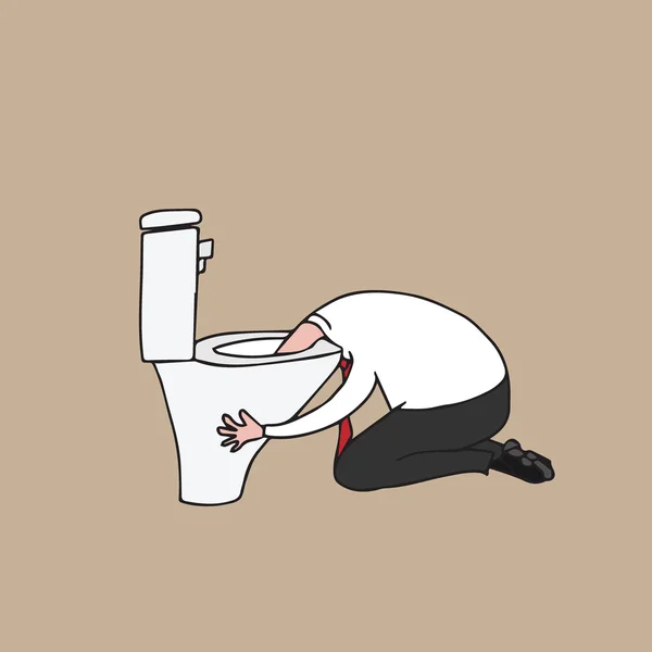 Man kotsen in toilet cartoon tekenen — Stockvector