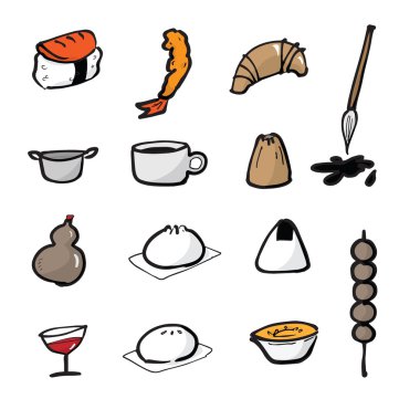 Gıda Çin fırça Icons set