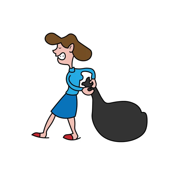 La gente mujer tirando bolsa de basura — Vector de stock