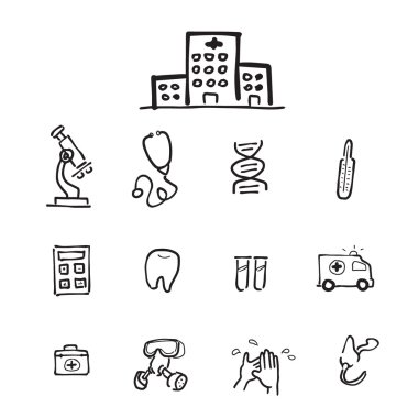 Hastane equiptment çizim Icons set