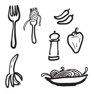 Spagetti chili çizim Icons set