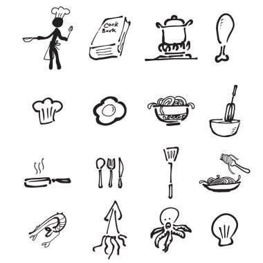 Şef ve mutfak karikatür çizim