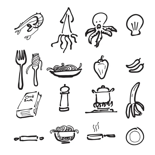 Conjunto de iconos de dibujo de comida y cocina — Vector de stock