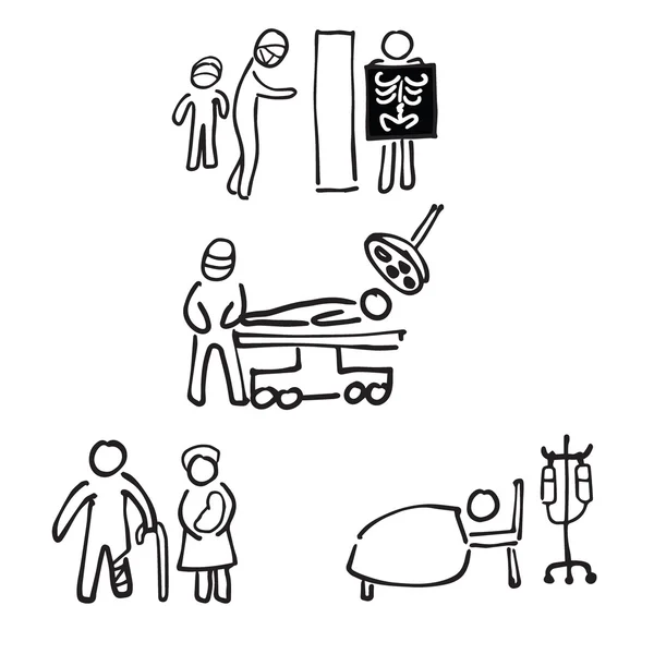 Hospital e médico desenho ícones conjunto —  Vetores de Stock