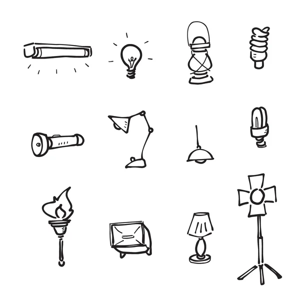 Lampes et icônes de dessin d'éclairage ensemble — Image vectorielle