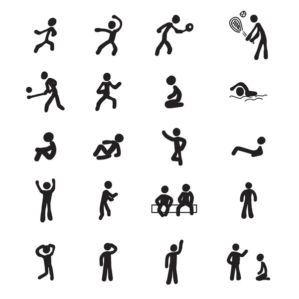 Personnes pictogramme action dessin icônes ensemble — Image vectorielle