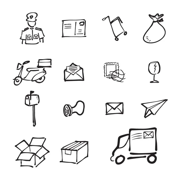 Postman and mail drawing icons set — Stock Vector