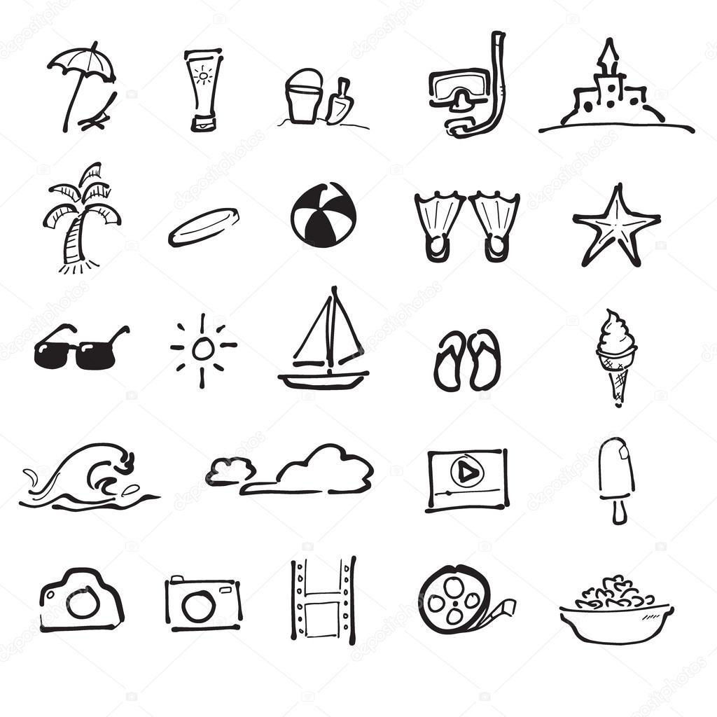 Summer vacation on beach drawing icons set Stock Vector Image by  ©tawesit@ #121377656