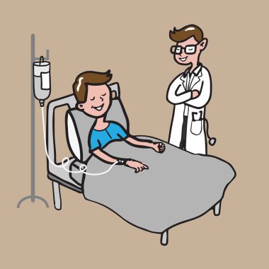 Doktor ve genç adam çizim karikatür