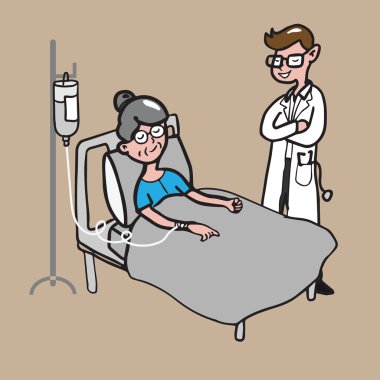 Doktor yaşlı kadın karikatür çizim ilgilenir