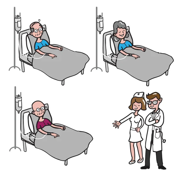 Patient sur le lit pour la chimiothérapie dessin animé — Image vectorielle