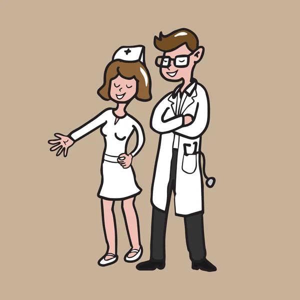 Médico y enfermera dibujo de dibujos animados — Vector de stock