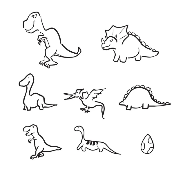 Dinosaurs cartoon line drawing doodle — Stock Vector