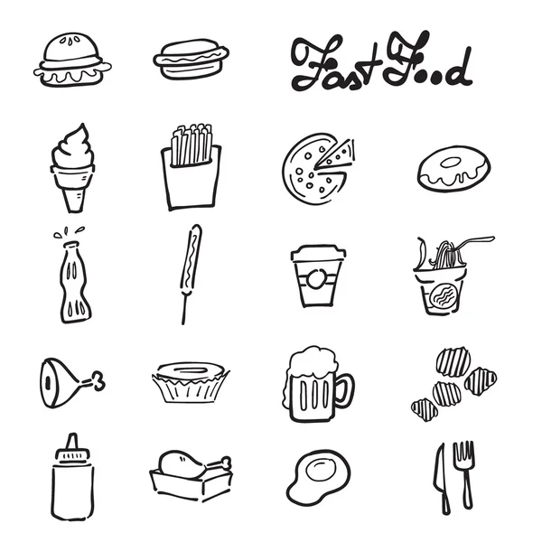 Icônes de restauration rapide ensemble dessin doodle — Image vectorielle