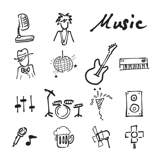 Musica e concerto set di icone doodle — Vettoriale Stock