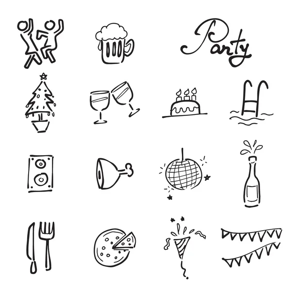 Partie et réunion doodle icônes ensemble — Image vectorielle