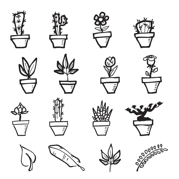 Cactus en plant cartoon tekenen — Stockvector