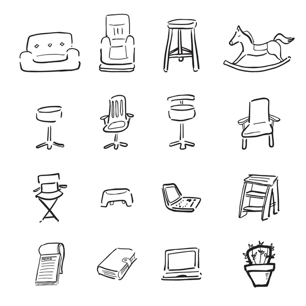 Chairs and couchs cartoon drawing icons — Stock Vector