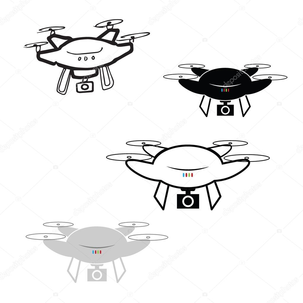 Drone quadcopter with camera icons