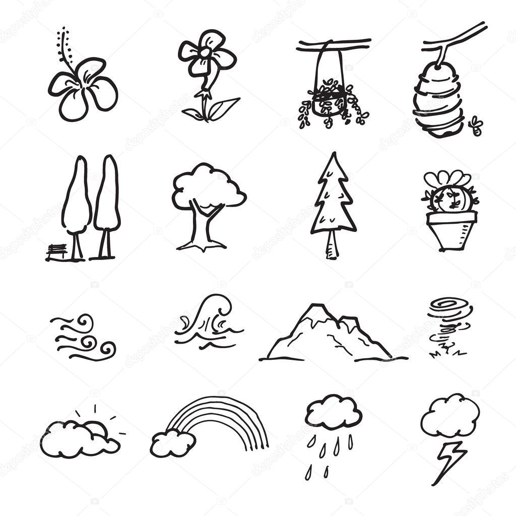 Nature signs cartoon drawing icons